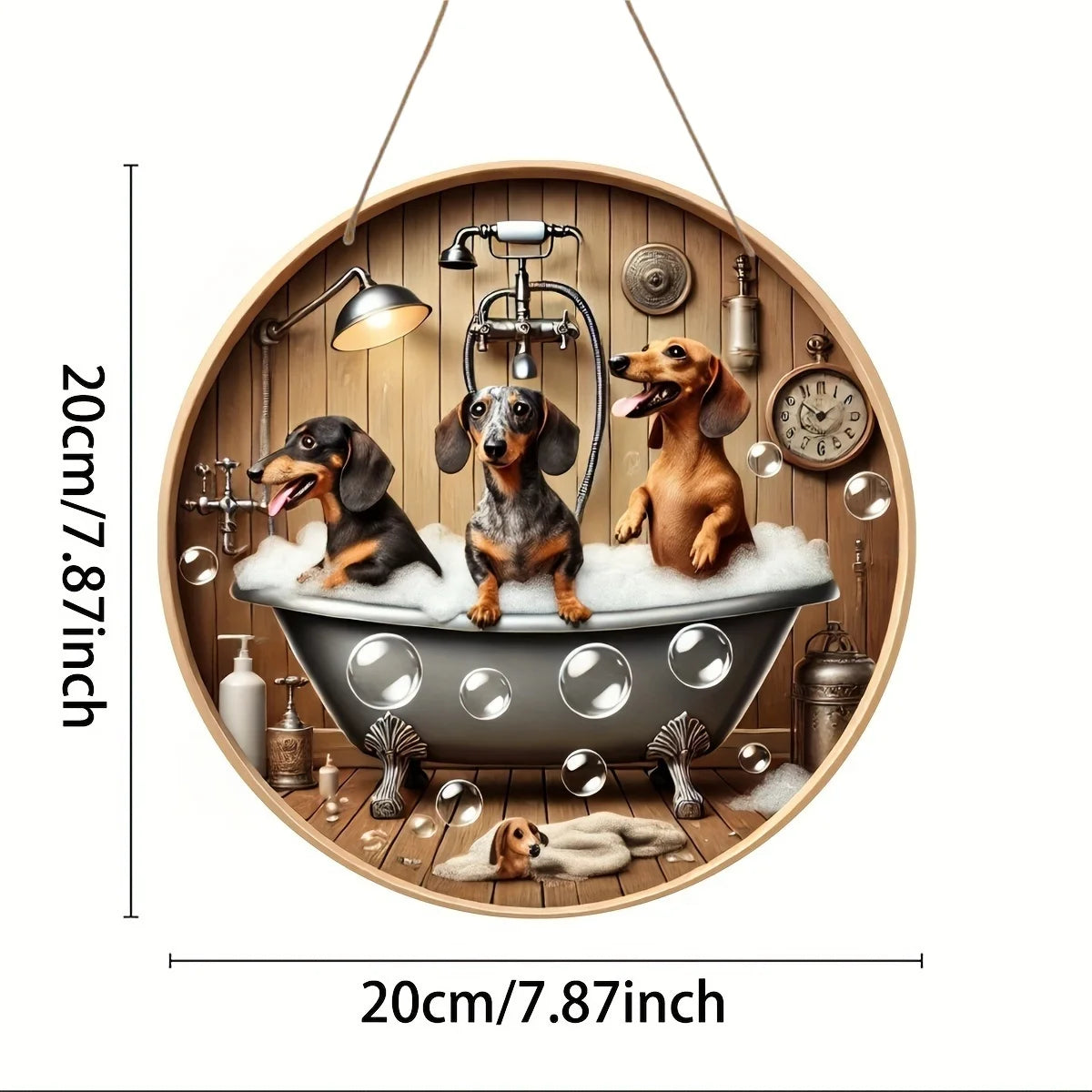 20cm Wooden flat print cute dachshunds bath round