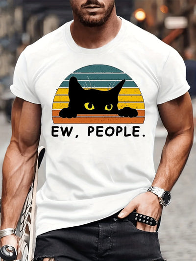 Fashion Forward Mens Black Cat Print T-Shirte