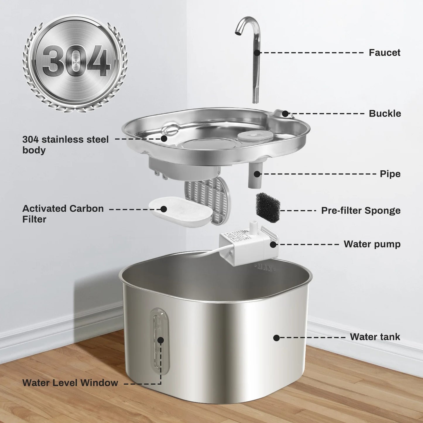 2.2L Stainless Steel Cat Water Fountain