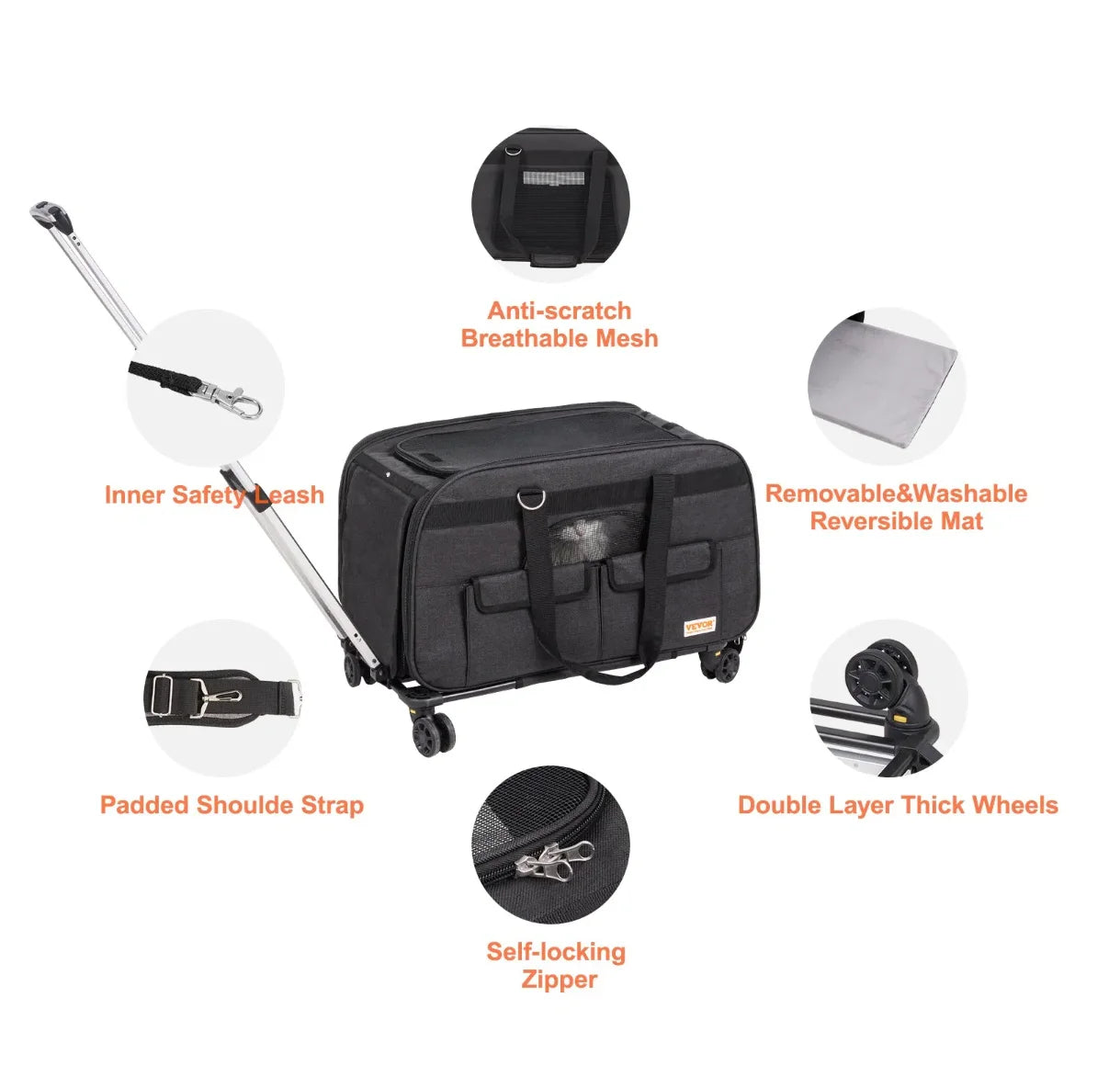 VEVOR Cat Carrier with Wheels Rolling