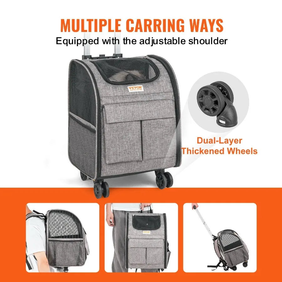 Rolling Pet Carrier Backpack with Removable Wheels